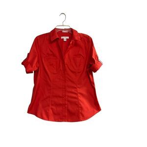CHICO's Women's Button Orange No Iron‎ Shirt Front Pockets Size 1 Medium